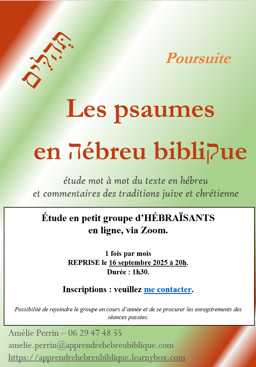 Psaumes, Tehilim, étude hébreu biblique, Amelie Perrin