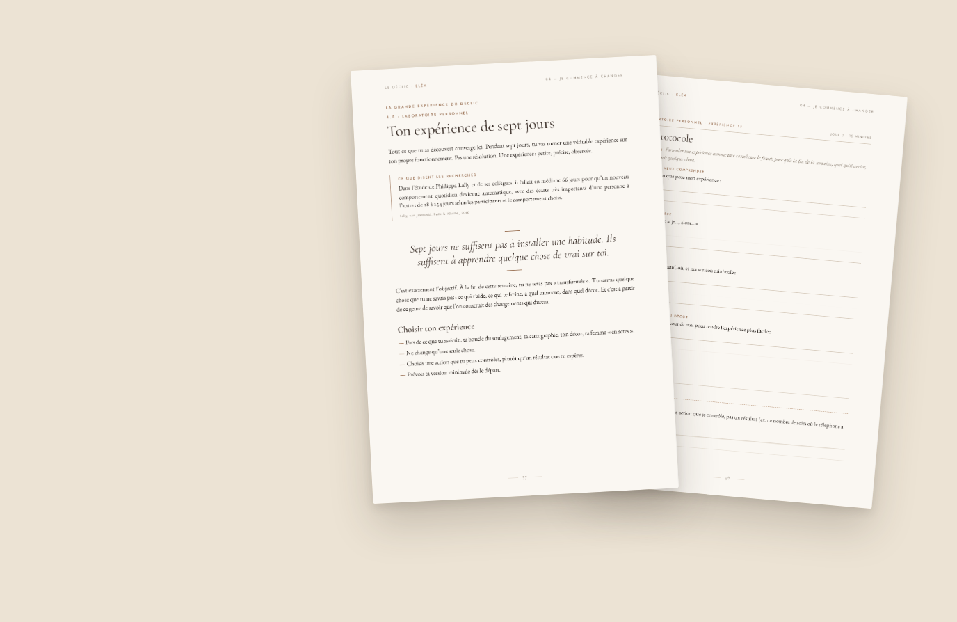 Pages du workbook Le Déclic : ton expérience de sept jours