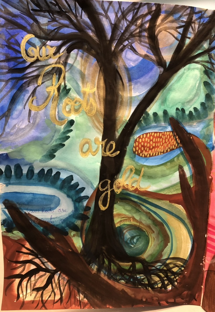 Création Our Roots Are Gold par Béatrice Ramsamy, dessin intuitif thérapeutique