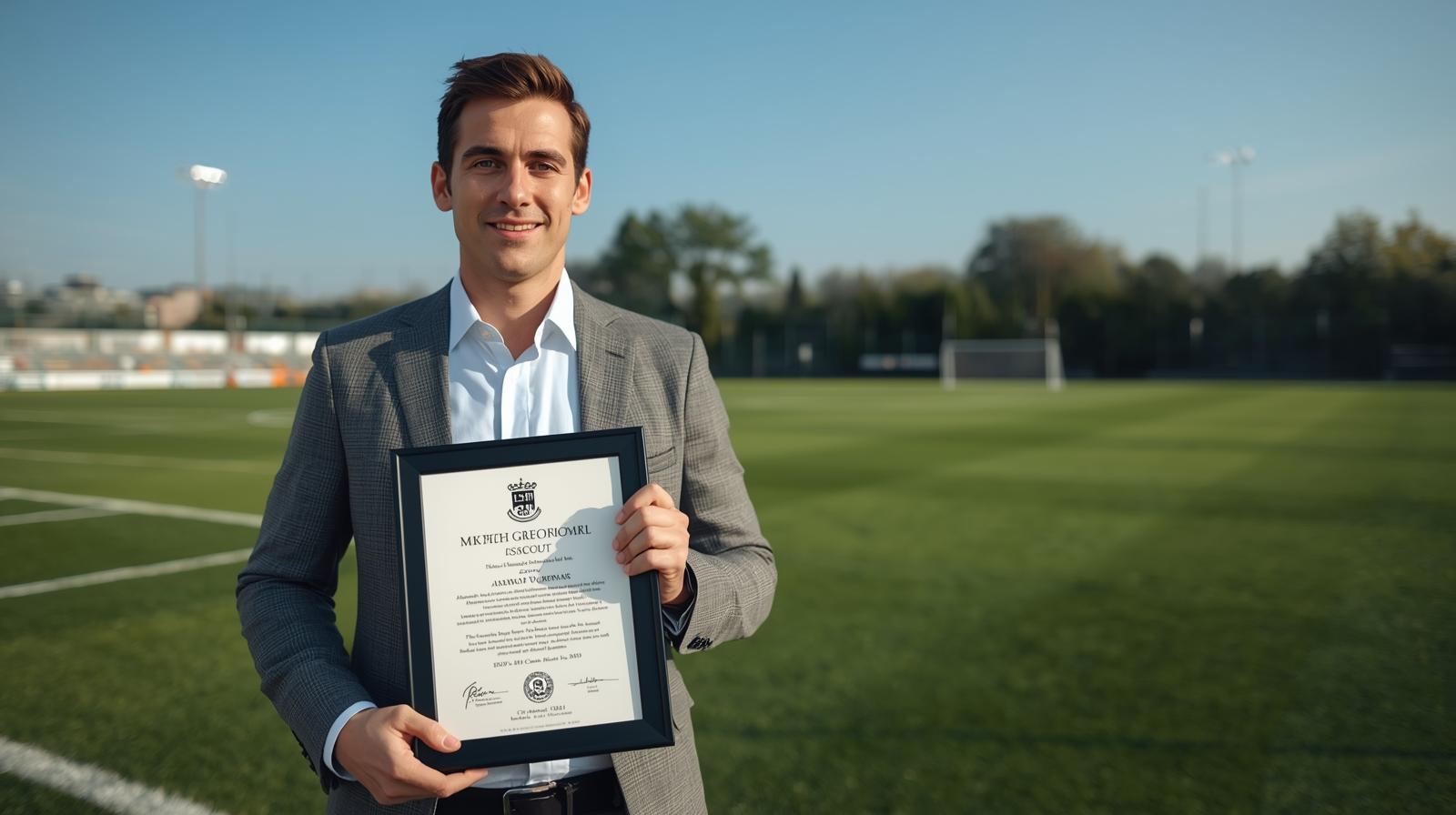 un%20soccer%20scout%20masculin%20adulte%2C%20tiens%20en%20main%20un%20diplome%2C%20il%20y%20a%20un%20terrain%20de%20soccer%20en%20arriere%20plan
