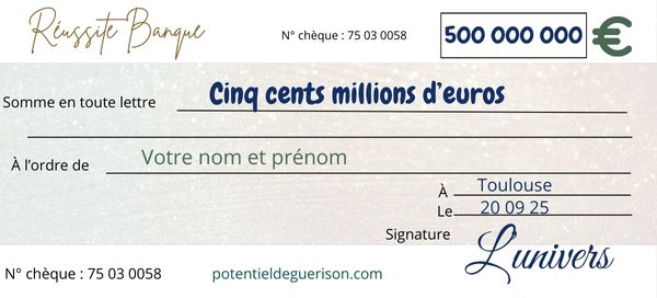 Chèque d'abondance pour recevoir cinq cents millions d'euros