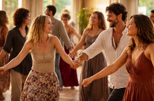 Biodanza: groupe de personne authentique qui dans et créé des liens accueillant