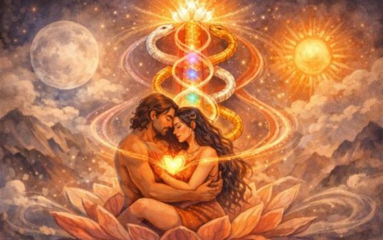Couple pratiquant la sexualité sacrée et faisant monter les énergies sacrés, la kundalini et l'énergie masculine et féminine.