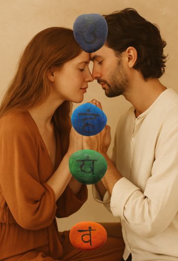 Couple dans leur relation sacré en connexion intime pour éveiller les chakras et faire monter la kundalini