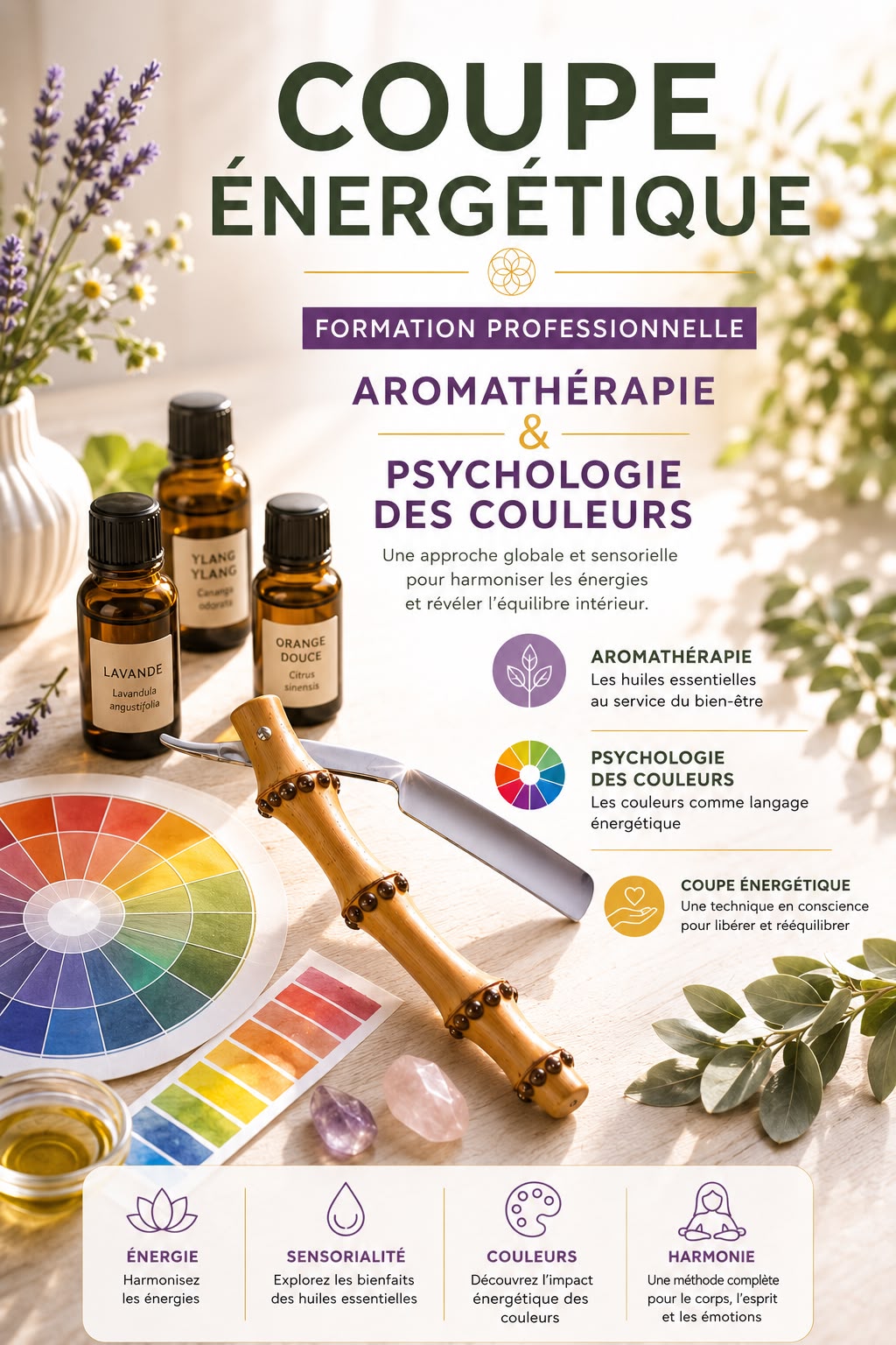 Formation aromathérapie et psychologie des couleurs — coupe énergétique