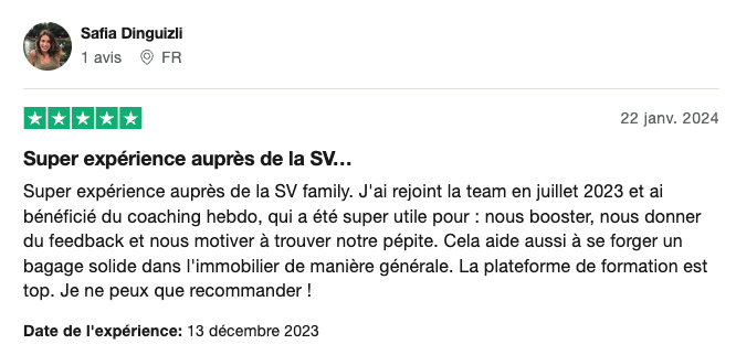 Message d’une cliente Siving