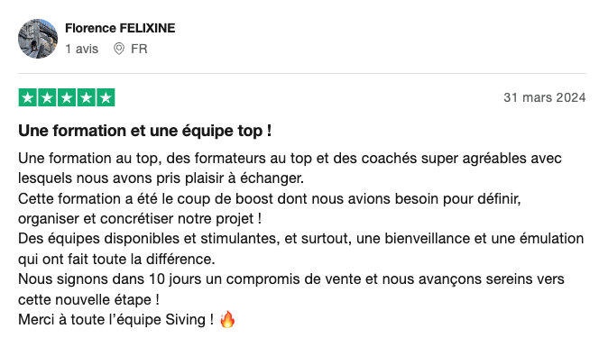 Message d’une cliente Siving
