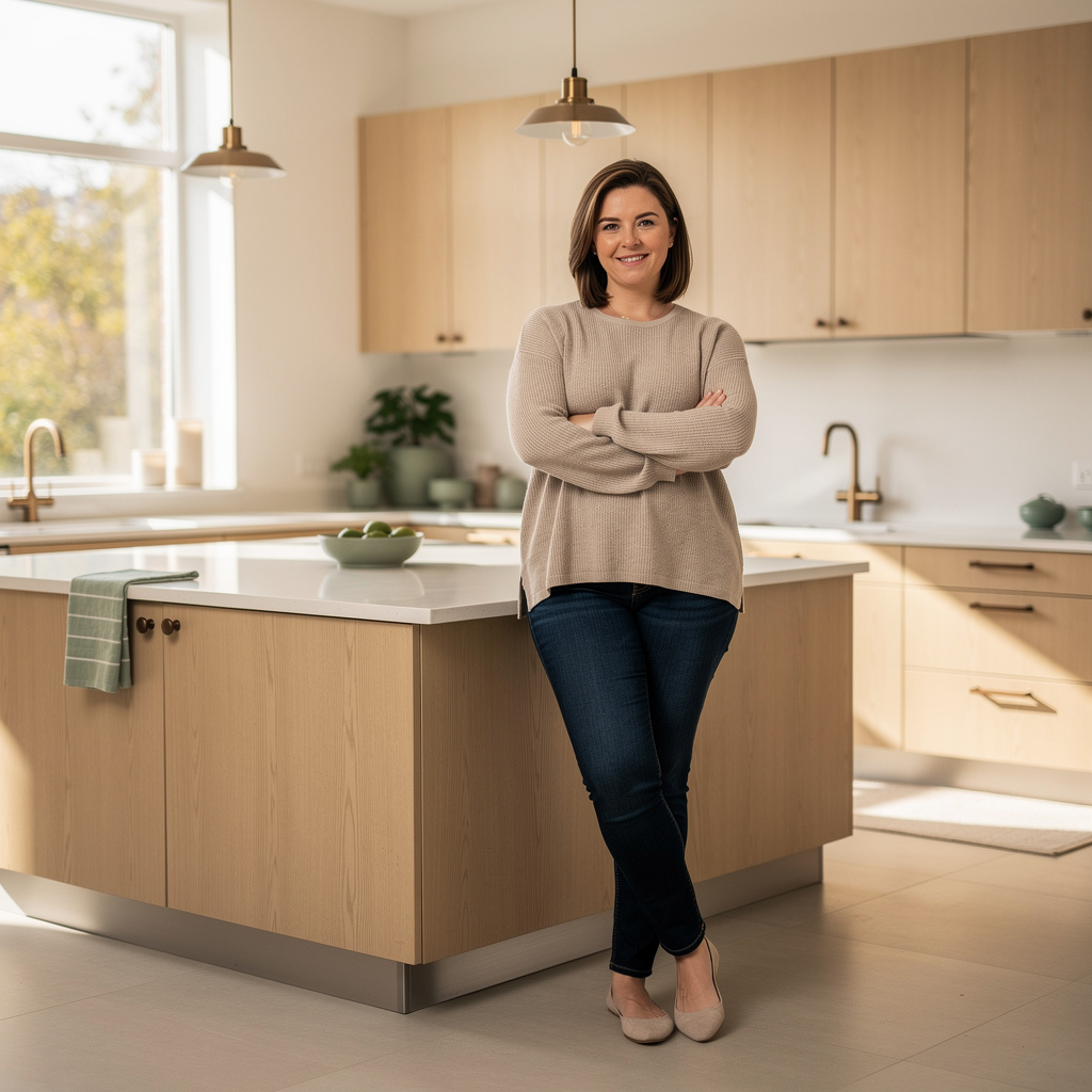 Femme confiante dans sa cuisine - alternative naturelle à la chirurgie bariatrique pour perdre du poids