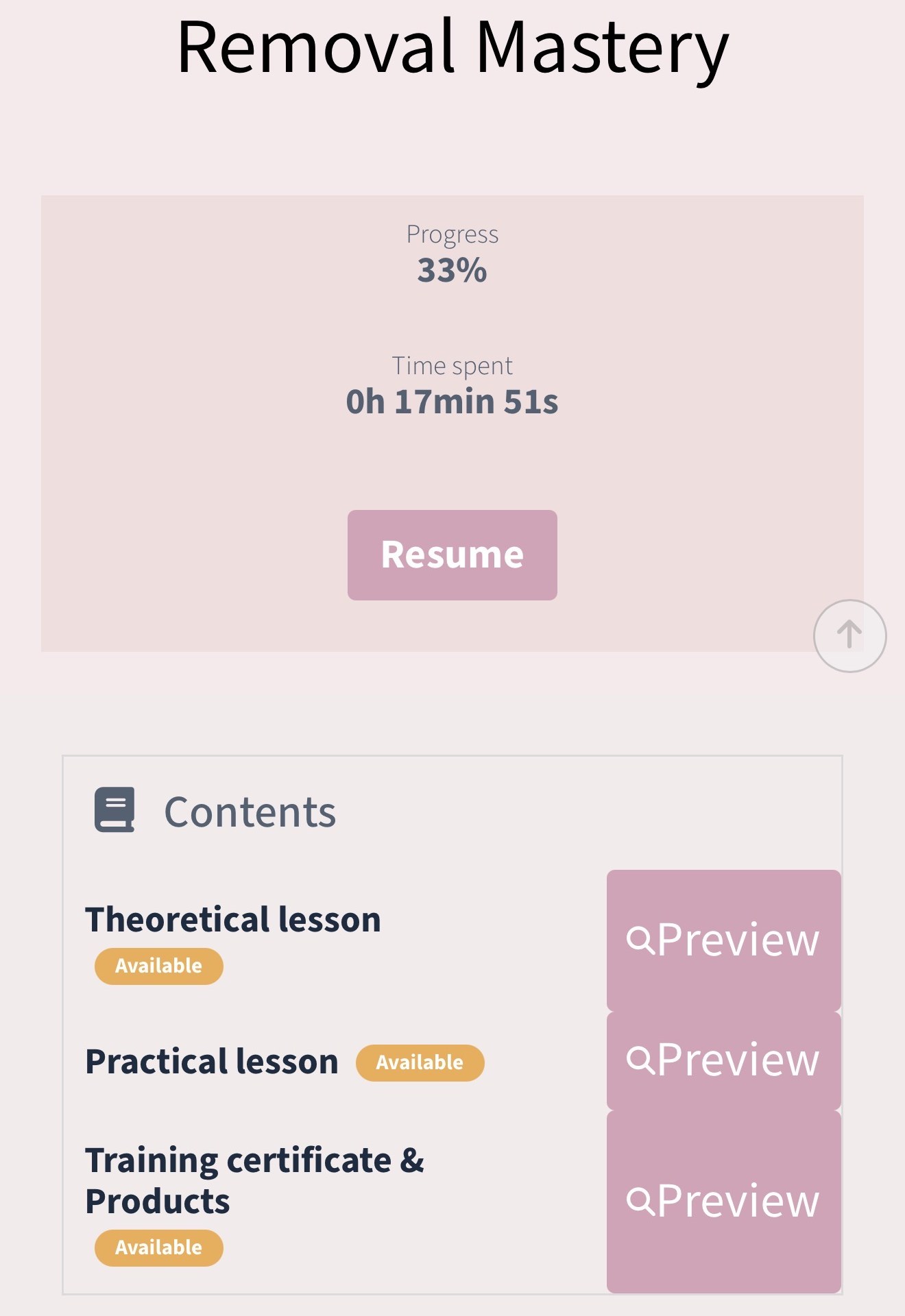 Course home page with progress tracking