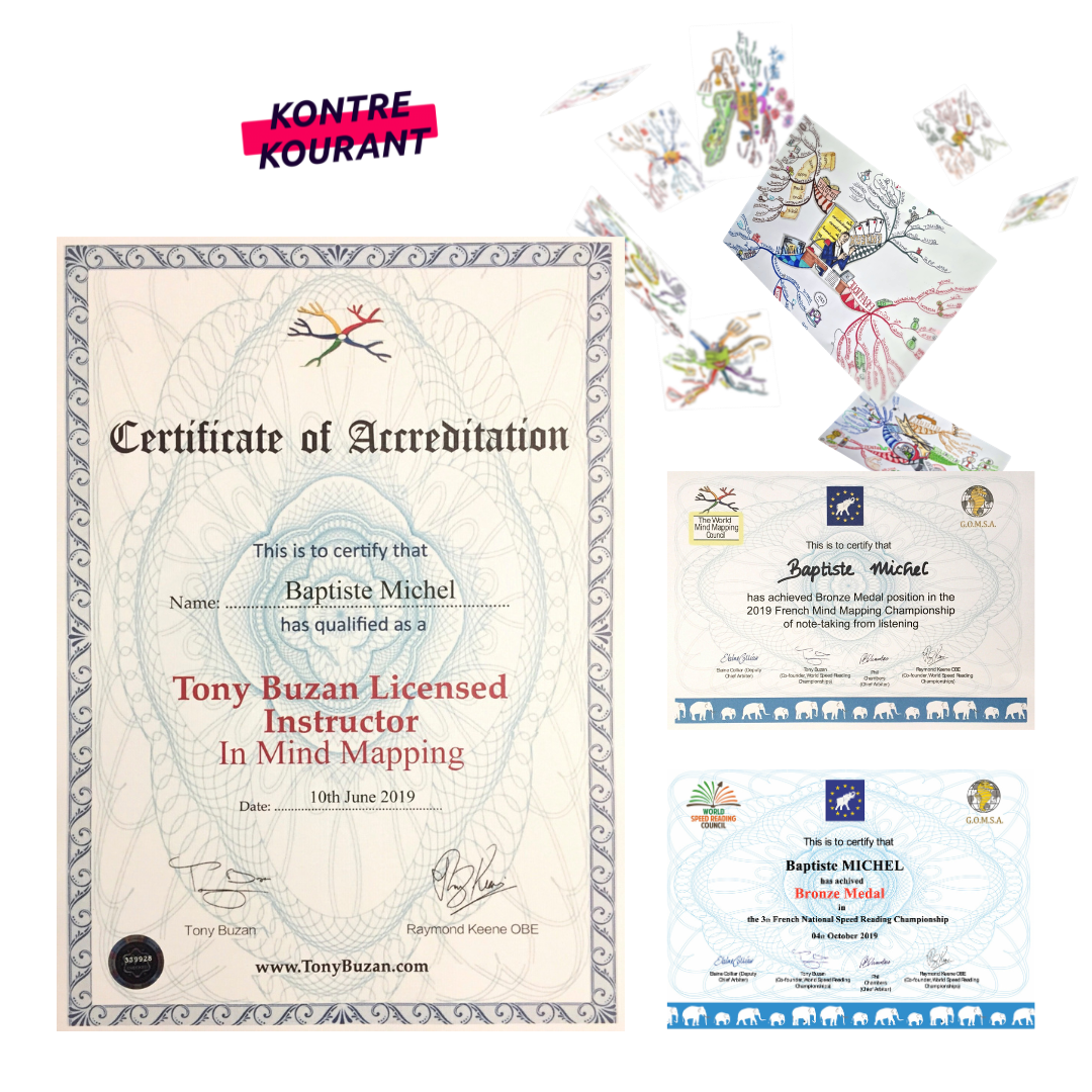 Baptiste Michel certifié formateur Mind Mapping Tony Buzan, médaillé aux championnats de France