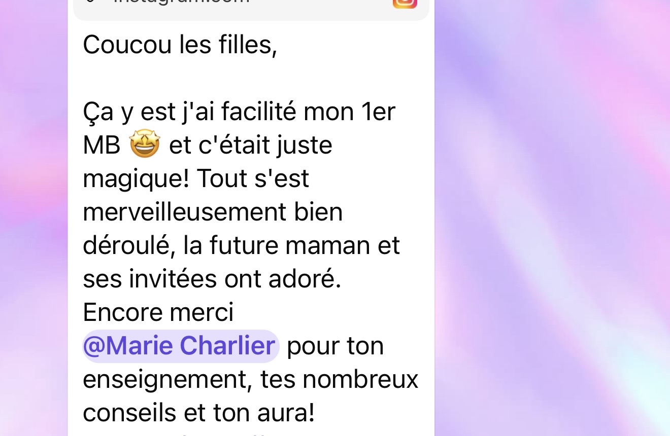 Message d'une participante après la formation