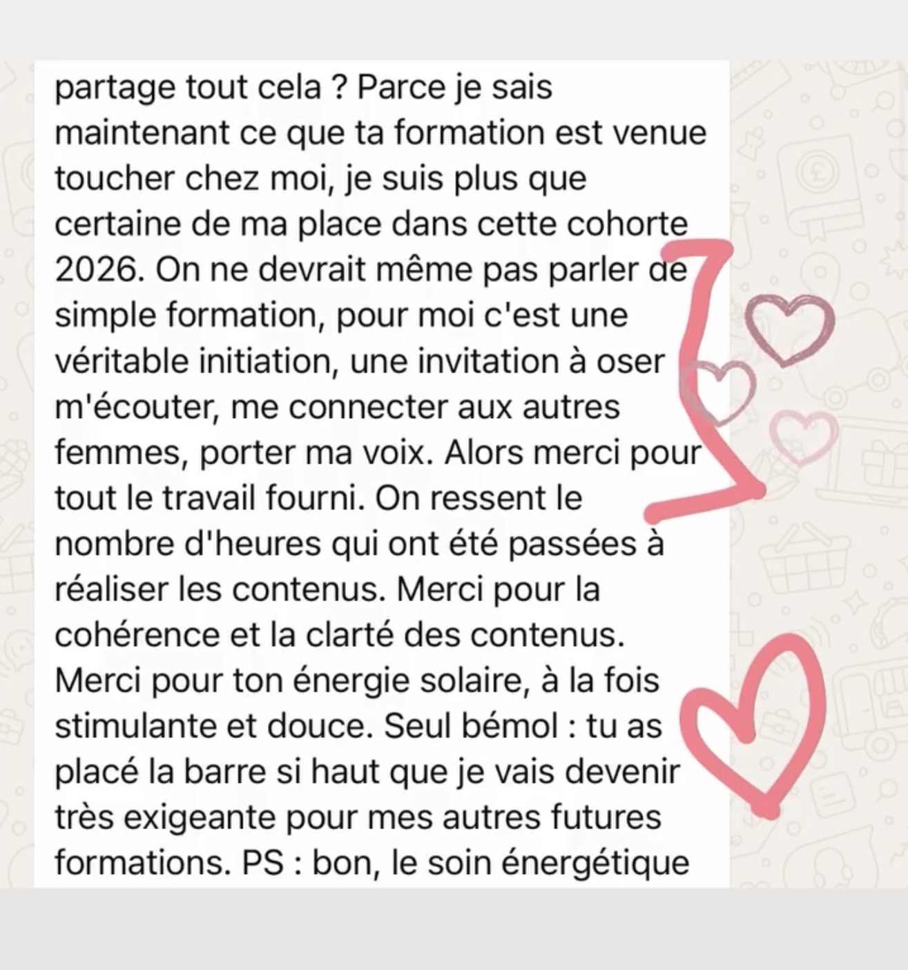 Message d'une participante après la formation