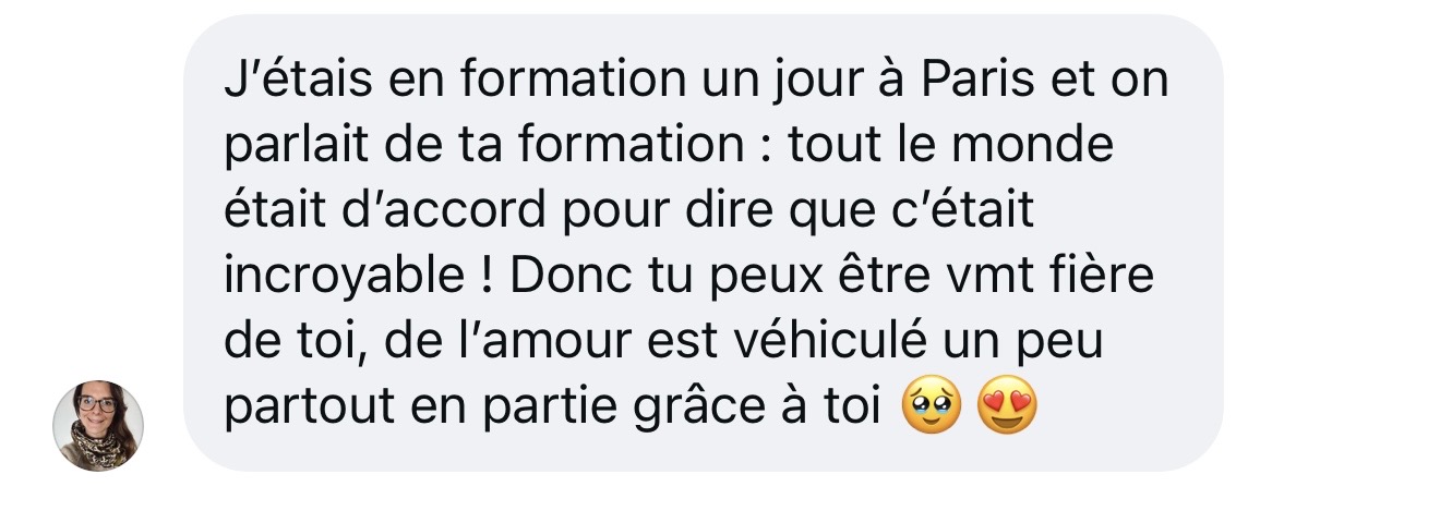 Message d'une participante après la formation