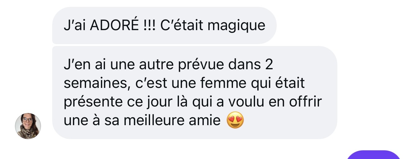 Message d'une participante après la formation