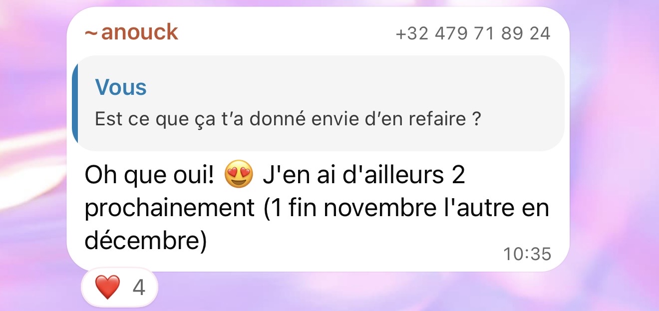 Message d'une participante après la formation