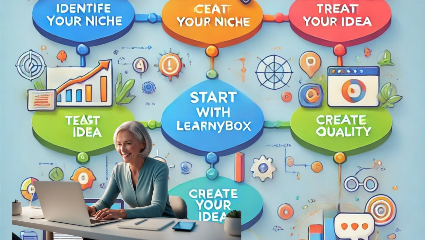 une retraitée très épanouie qui crée une formation pour la vendre en ligne avec l'outil LearnyBox