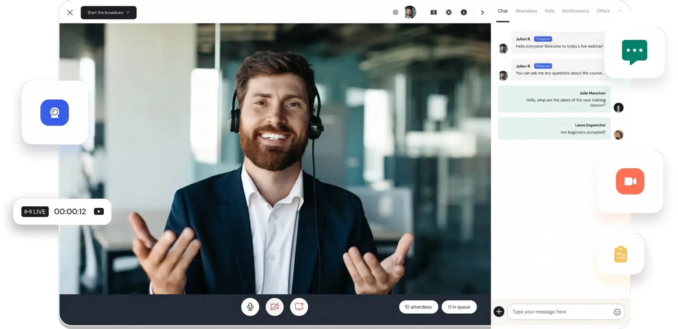 Learnybox webinar interface with presenter and viewer chat