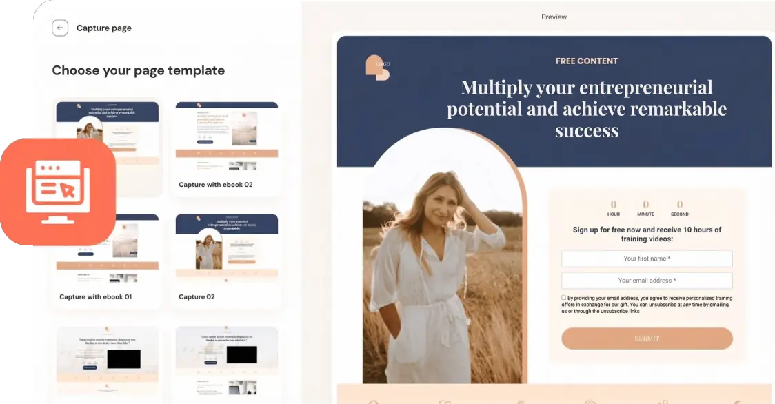 select opt-in page template preview