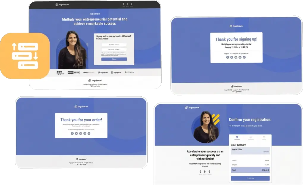 different funnel page example previews