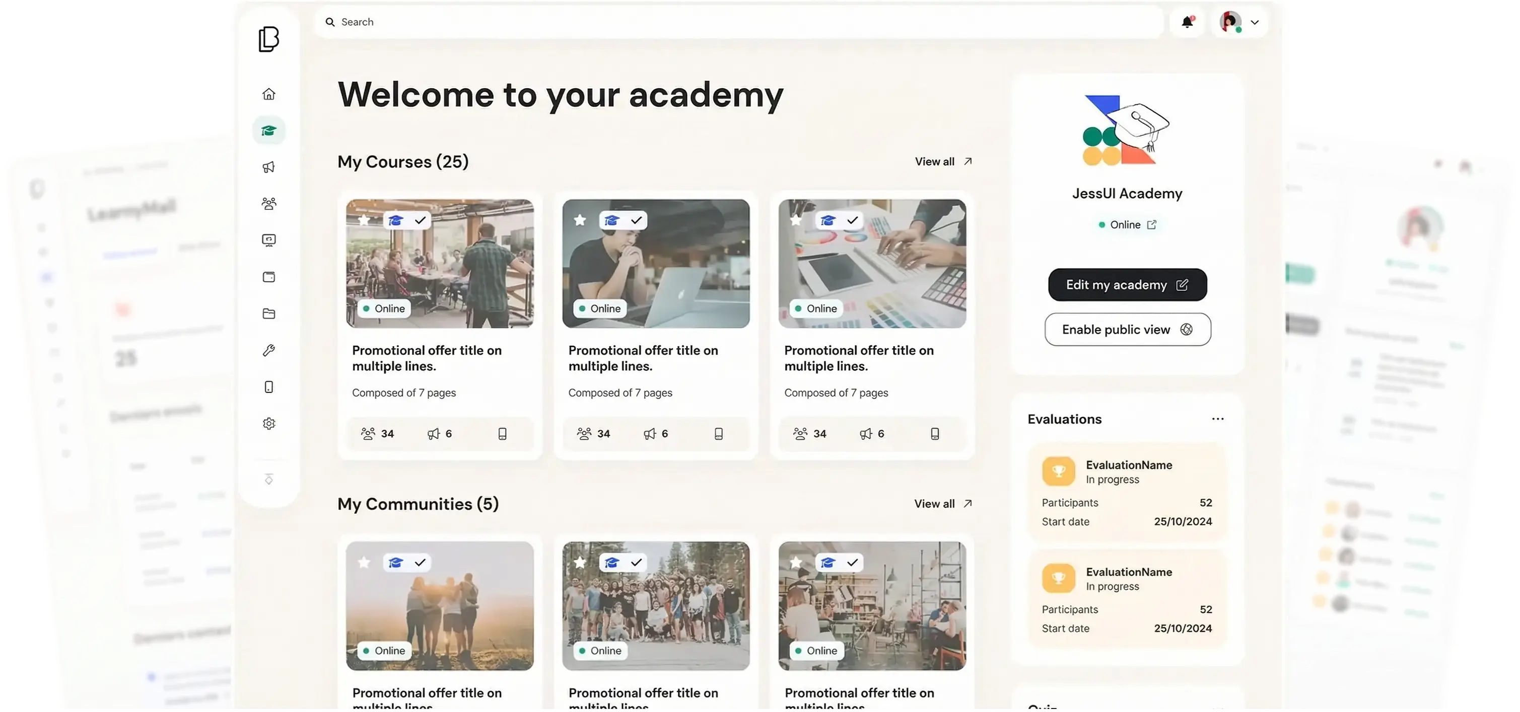 Online academy welcome dashboard