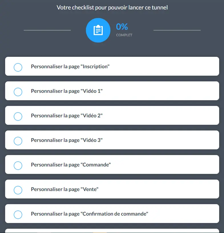 Checklist — vue plein écran