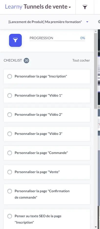 Checklist — vue réduite latérale