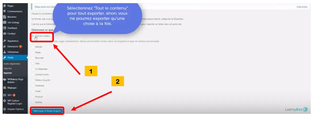 WordPress - Choix d’export