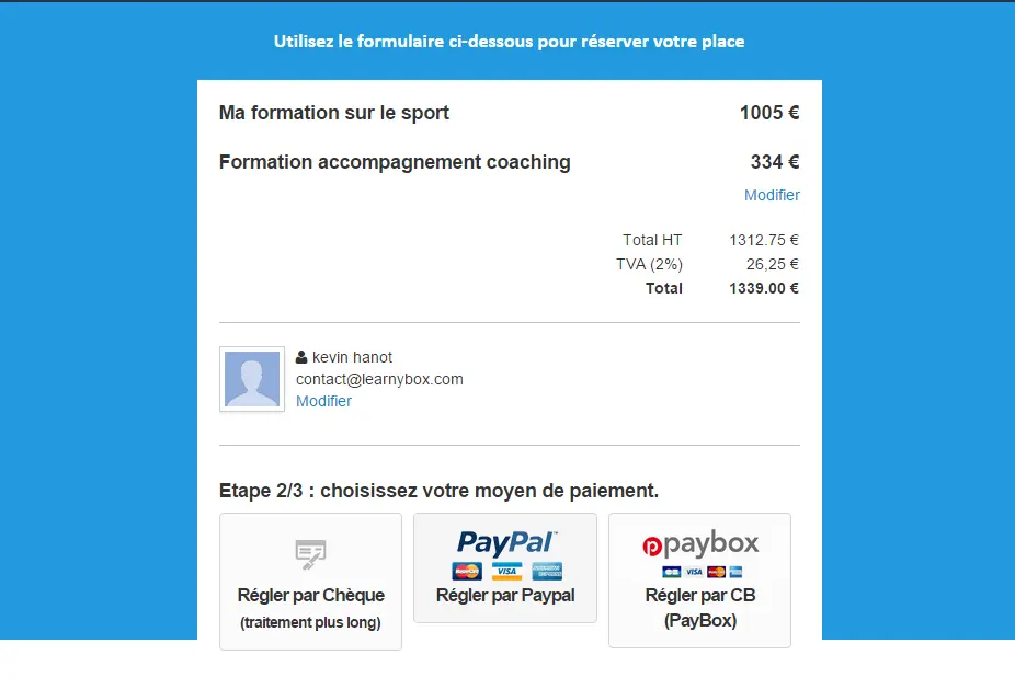 Capture d'écran formulaire LearnyBox