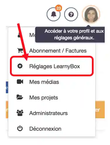 Menu déroulant - Réglages LearnyBox