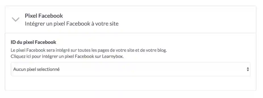 Réglages généraux - Sélection du Pixel Facebook