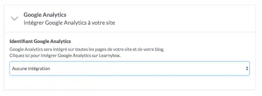 Réglages généraux - Sélection Google Analytics