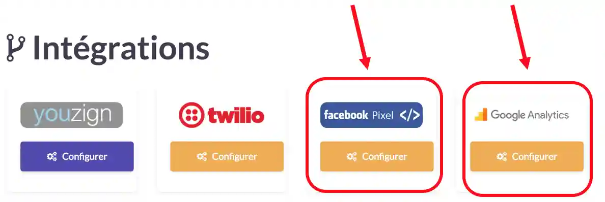 Onglets Facebook Pixel et Google Analytics