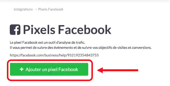 Interface Pixel Facebook - première visite
