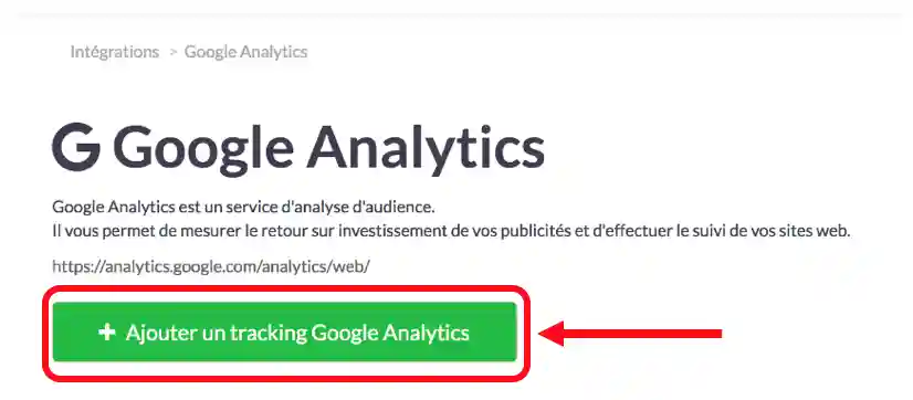 Interface Google Analytics - première visite
