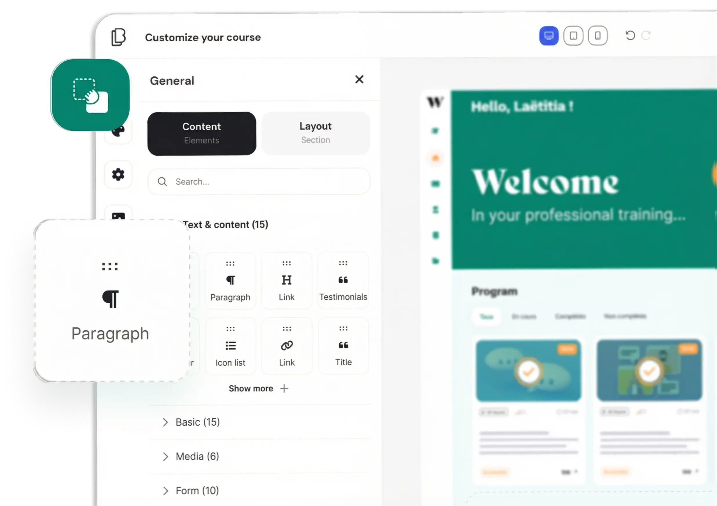 course page builder preview