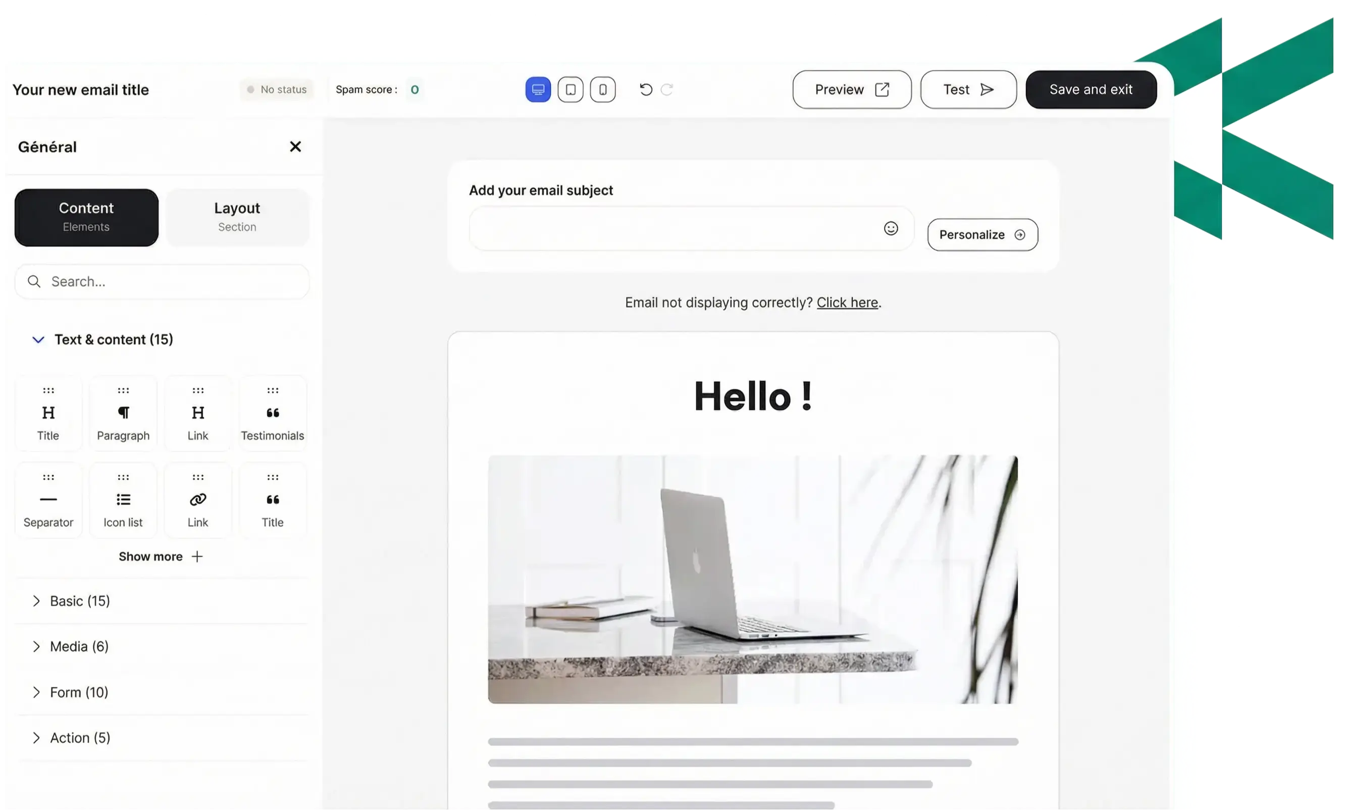 Email building interface