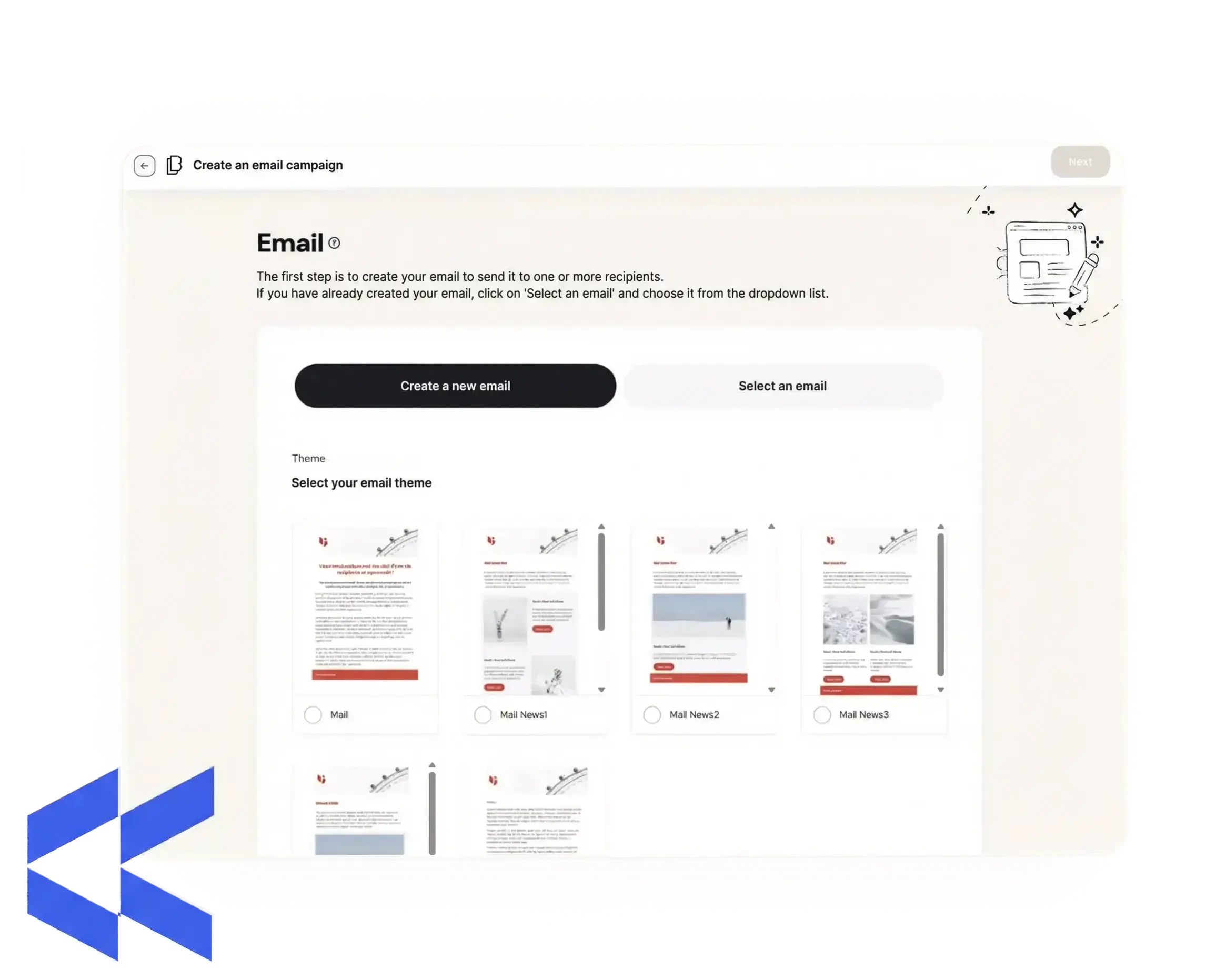 Marketing Hub dashboard to create or select an email to send