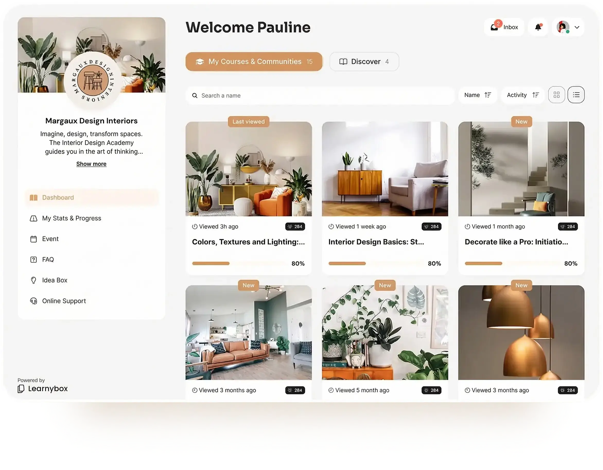 Academy member dashboard showing courses