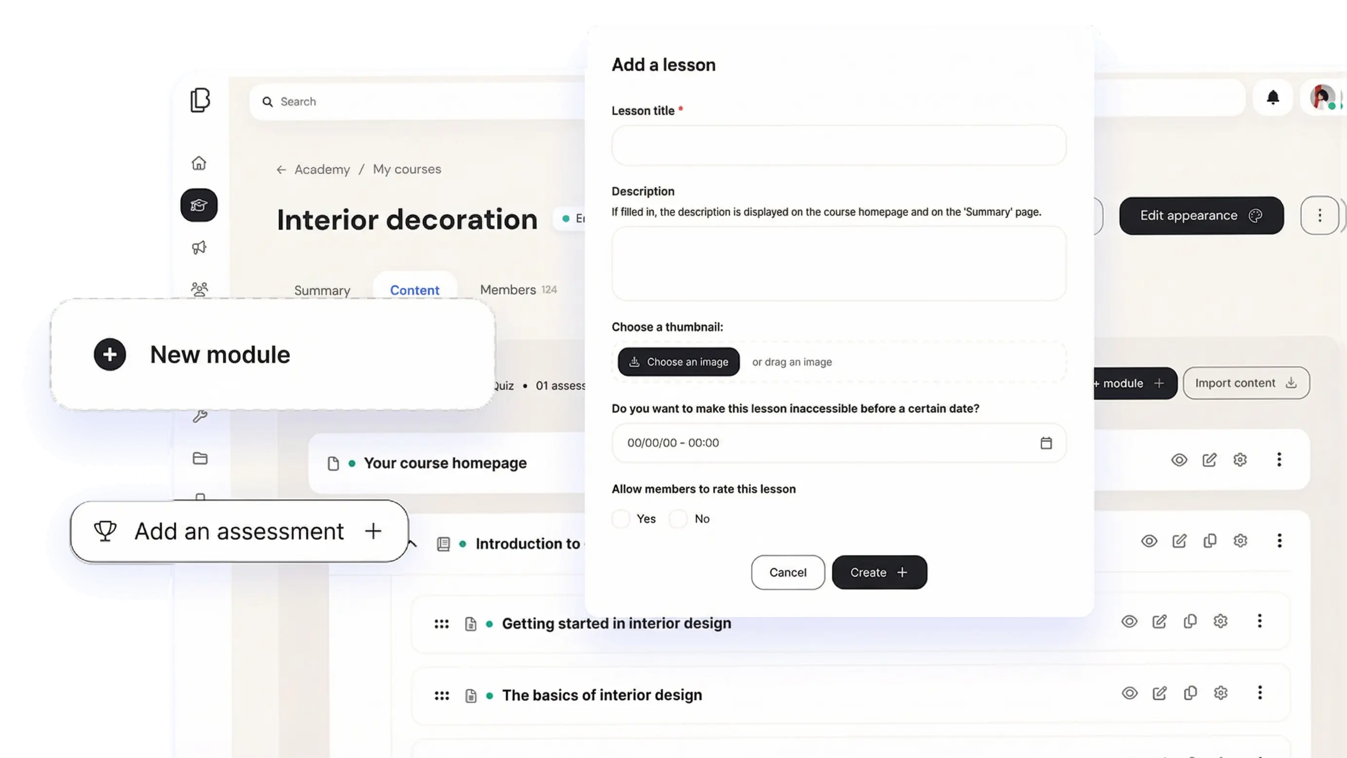 course content manager interface