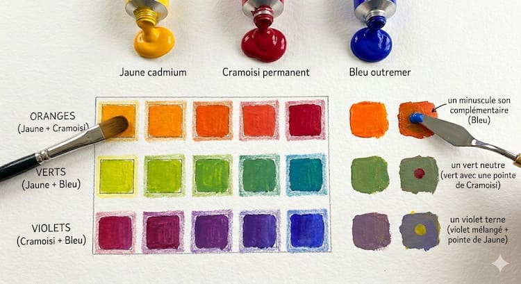 Comment obtenir des couleurs vibrantes en peinture avec seulement 3 tubes