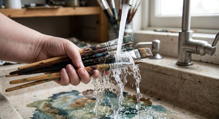 nettoyer ses pinceaux à l'eau