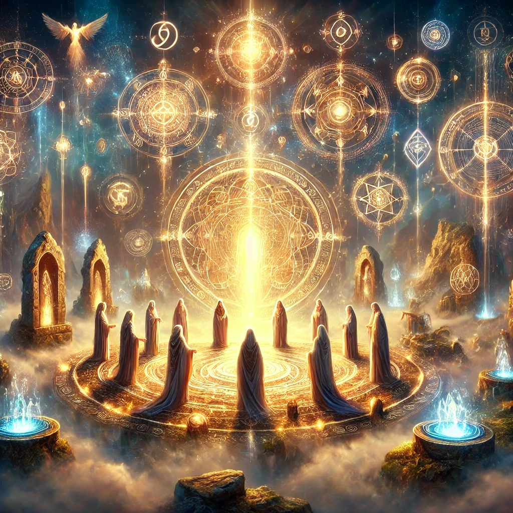 DALL%C2%B7E%202025-09-10%2018_14_23%20-%20Mystical%20Avalon%20scene%20in%20square%20format_%20Sacred%20mists%20part%20to%20reveal%20seven%20luminous%20portals%20symbolizing%20the%20_7%20Brumes%20d%E2%80%99Avalon__%20At%20the%20center%2C%20a%20radia